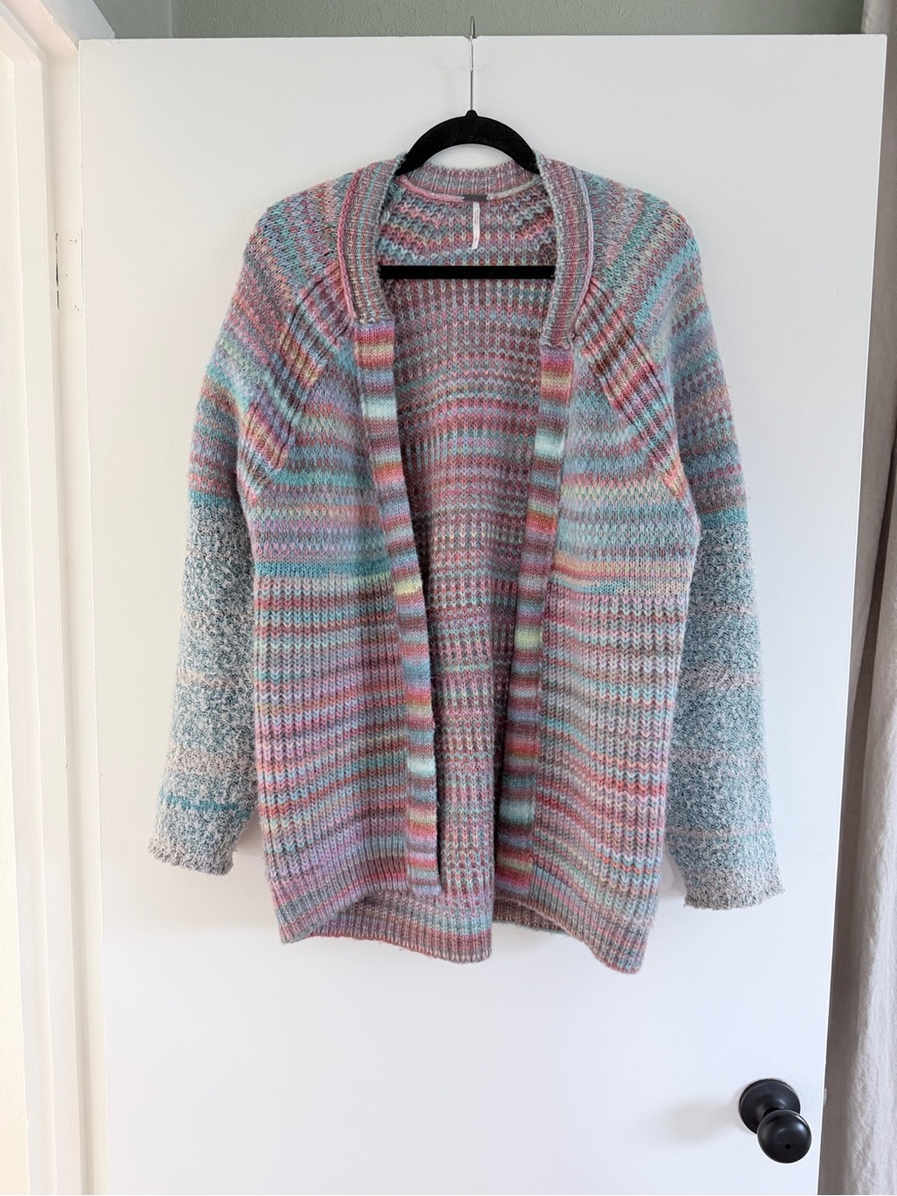 Free People Sedona Cardi Blue Rainbow Space Dye Chunky Knit Oversized Size S